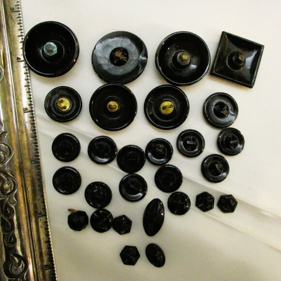 ANTIQUE Faceted French Jet Buttons: VICTORIAN Edwardian Black Glass Button Lot - Picture 11 of 12